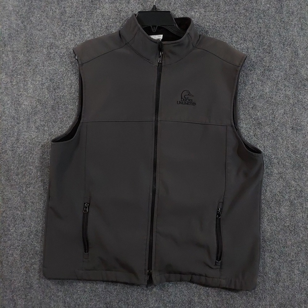 Ducks Unlimited Vest Mens Large Gray Softshell Full Zip Fleece Lined Hunting